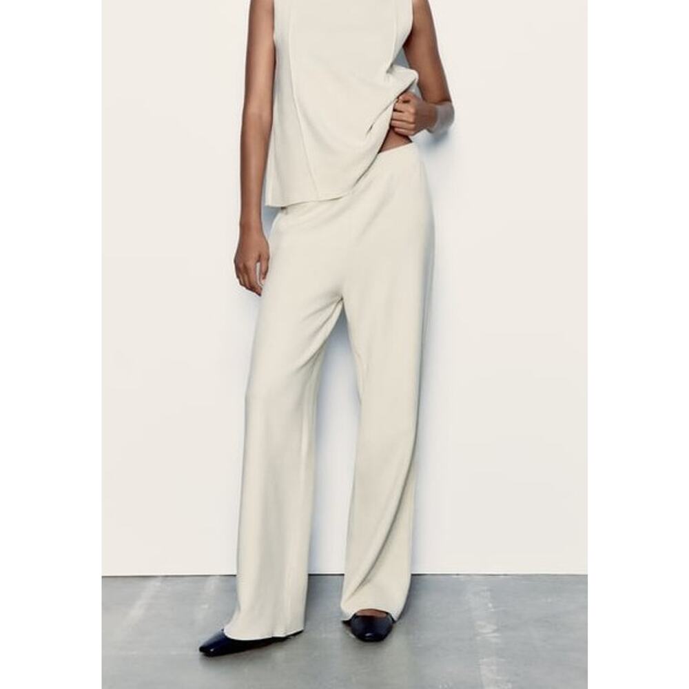 Zara Basic Soft Pants - S - Ecru - image 1